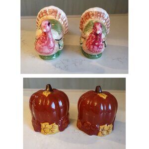 Harvest Pumpkin & Thanksgiving Turkey Salt & Pepper Shakers (1 set each)